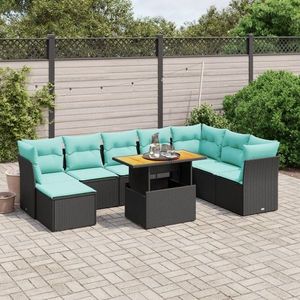 vidaXL Set canapele de grădină cu perne, 9 piese, negru, poliratan imagine