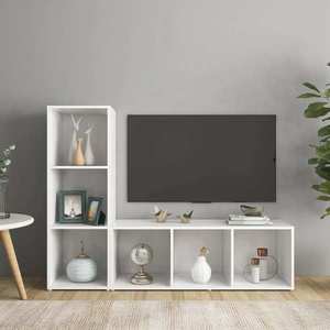 vidaXL Dulapuri TV, 2 buc., alb, 107x35x37 cm, lemn prelucrat imagine