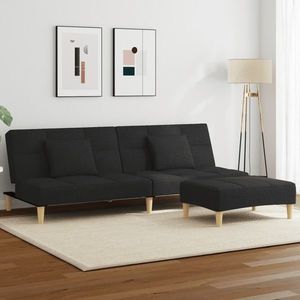 vidaXL Canapea extensibilă cu taburet, 2 locuri, negru, textil imagine
