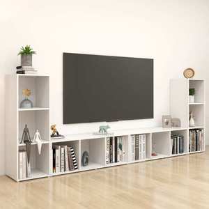 vidaXL Dulapuri TV, 4 buc., alb, 107x35x37 cm, lemn prelucrat imagine