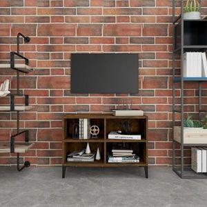 vidaXL Comodă TV, picioare din metal, stejar afumat, 69, 5x30x50 cm imagine