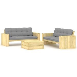 vidaXL Set mobilier de grădină cu perne, 3 piese, lemn de pin tratat imagine