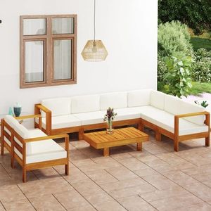 vidaXL Set mobilier grădină perne alb/crem, 8 piese, lemn masiv acacia imagine