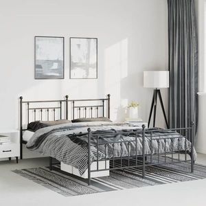 vidaXL Cadru pat metalic cu tăblie de cap/picioare, negru, 135x190 cm imagine