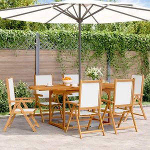 vidaXL Set mobilier de grădină 7 piese textil alb crem/lemn masiv imagine
