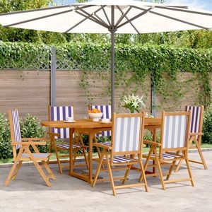 vidaXL Set mobilier de grădină 7 piese textil albastru alb/lemn masiv imagine