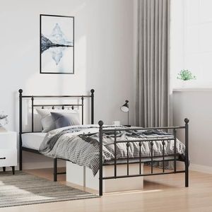 vidaXL Cadru pat metalic cu tăblii de cap/picioare, negru, 100x200 cm imagine