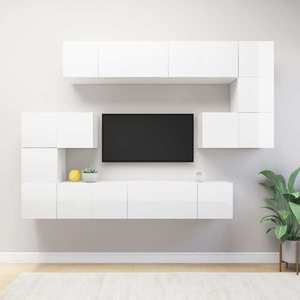 vidaXL Set dulapuri TV, 10 piese, alb, lemn prelucrat imagine