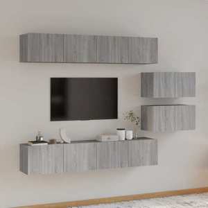 vidaXL Set dulapuri TV, 6 piese, gri sonoma, lemn prelucrat imagine