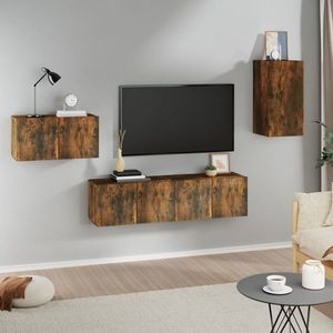 vidaXL Set dulapuri TV, 4 piese, stejar fumuriu, lemn prelucrat imagine