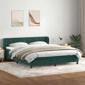 vidaXL Pat cu arcuri cu saltele verde închis 200x210 cm catifea imagine