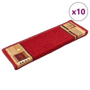 vidaXL Covorașe pentru scări autoadezive, 10 buc., roșu, 65x21x4 cm imagine
