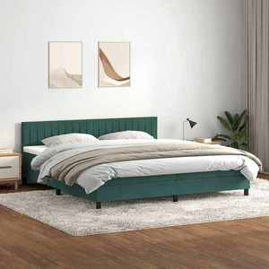 vidaXL Pat box spring cu saltea, verde închis, 200x210 cm, catifea imagine
