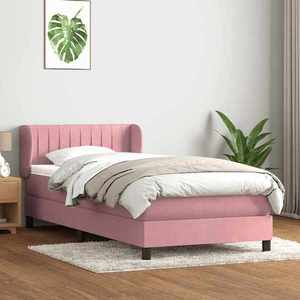 vidaXL Pat box spring cu saltea, roz, 100x210 cm, catifea imagine