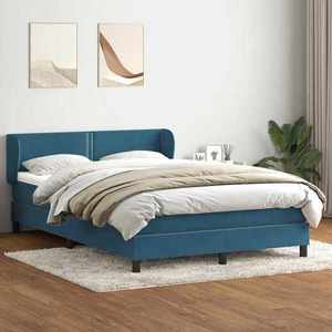 vidaXL Pat box spring cu saltea, albastru închis, 140x220 cm, catifea imagine