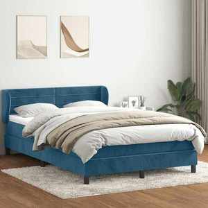 vidaXL Pat box spring cu saltea, albastru închis, 140x220 cm, catifea imagine