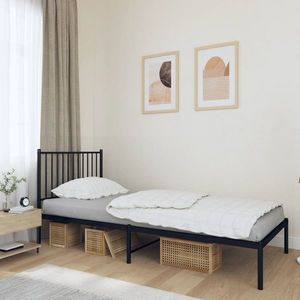 vidaXL Cadru pat metalic cu tăblie, negru, 90x200 cm imagine