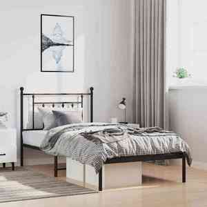 vidaXL Cadru de pat din metal cu tăblie, negru, 100x200 cm imagine