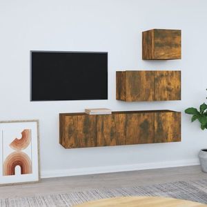 vidaXL Set dulapuri TV, 4 piese, stejar fumuriu, lemn prelucrat imagine