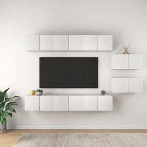 vidaXL Set dulapuri TV, 8 piese, alb, lemn prelucrat imagine