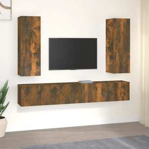 vidaXL Set dulapuri TV, 5 piese, stejar fumuriu, lemn prelucrat imagine