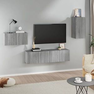 vidaXL Set dulapuri TV, 4 piese, gri sonoma, lemn prelucrat imagine