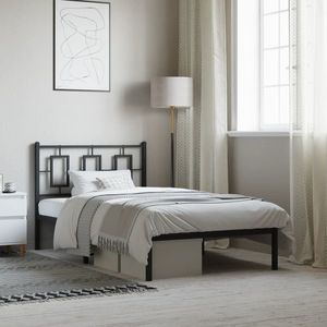 vidaXL Cadru de pat din metal cu tăblie, negru, 100x200 cm imagine