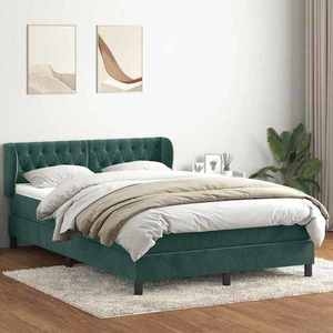 vidaXL Pat box spring cu saltea, Verde închis, 140x210 cm, catifea imagine