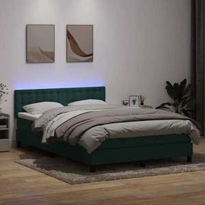 vidaXL Pat box spring cu saltea, verde închis, 140x220 cm, catifea imagine