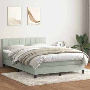 vidaXL Pat box spring cu saltea, gri deschis, 140x220 cm, catifea imagine