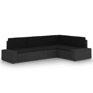 vidaXL Set mobilier de grădină, 4 piese, negru, poliratan imagine