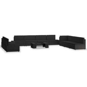 vidaXL Set mobilier de grădină, 10 piese, negru, poliratan imagine
