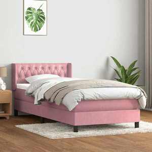 vidaXL Pat box spring cu saltea, roz, 100x210 cm, catifea imagine