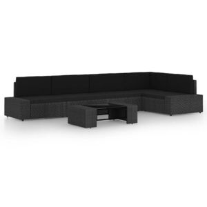 vidaXL Set mobilier de grădină cu perne, 6 piese, negru, poliratan imagine