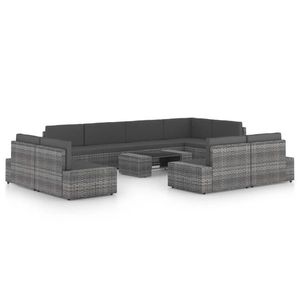 vidaXL Set mobilier de grădină cu perne, 10 piese, gri, poliratan imagine