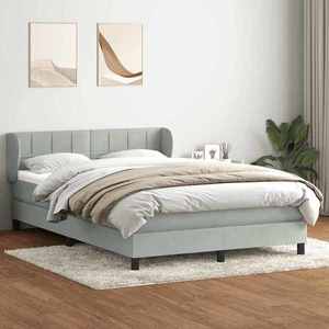 vidaXL Pat box spring cu saltea, gri deschis, 140x220 cm, catifea imagine
