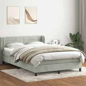 vidaXL Pat box spring cu saltea, gri deschis, 140x220 cm, catifea imagine