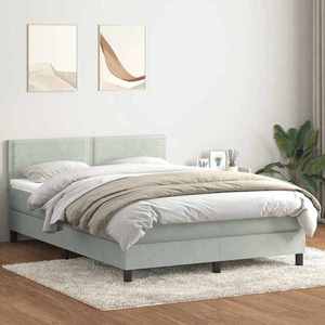 vidaXL Pat box spring cu saltea, gri deschis, 140x220 cm, catifea imagine