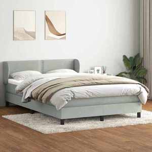 vidaXL Pat box spring cu saltea, gri deschis, 140x220 cm, catifea imagine