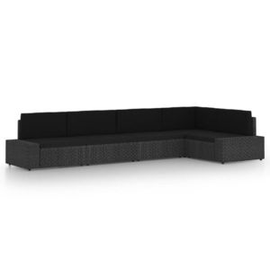 vidaXL Set mobilier de grădină, cu perne, 5 piese, negru, poliratan imagine