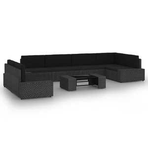 vidaXL Set mobilier de grădină cu perne, 8 piese, negru, poliratan imagine