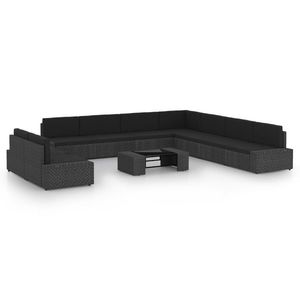 vidaXL Set mobilier de grădină cu perne, 10 piese, negru, poliratan imagine