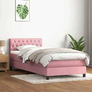 vidaXL Pat box spring cu saltea, roz, 100x210 cm, catifea imagine
