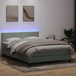 vidaXL Pat box spring cu saltea, gri deschis, 140x220 cm, catifea imagine