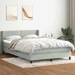 vidaXL Pat box spring cu saltea, gri deschis, 140x220 cm, catifea imagine