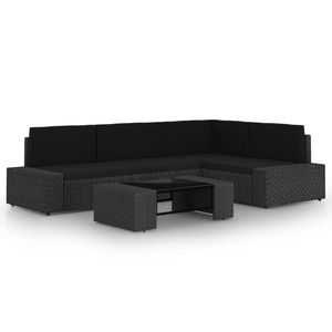 vidaXL Set mobilier de grădină cu perne, 5 piese, negru, poliratan imagine