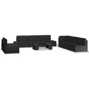 vidaXL Set mobilier de grădină, 9 piese, negru, poliratan imagine