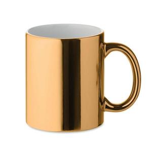 Cana ceramica, Piksel, 300 ml, cu finisaj metalic auriu imagine