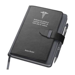 Agenda A5 gri, Piksel, cu buzunar si suport carti de vizita, dictando, Medicina, Doctor imagine