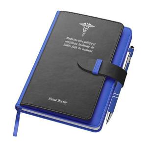Agenda A5 albastru, Piksel, cu buzunar si suport carti de vizita, dictando, Medicina, Doctor imagine